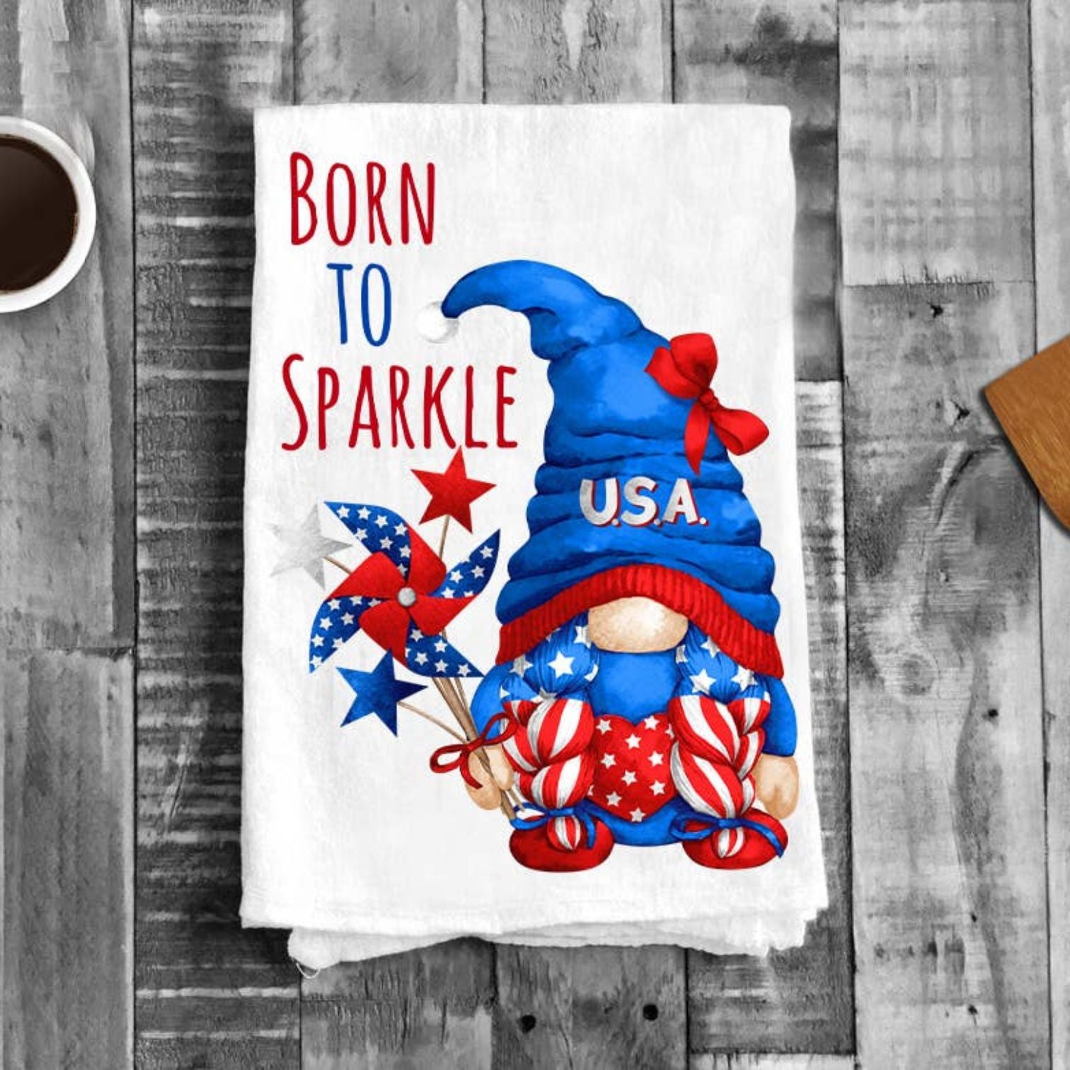 4th of July Gnome Born to Sparkle Flour Sack Tea Towel