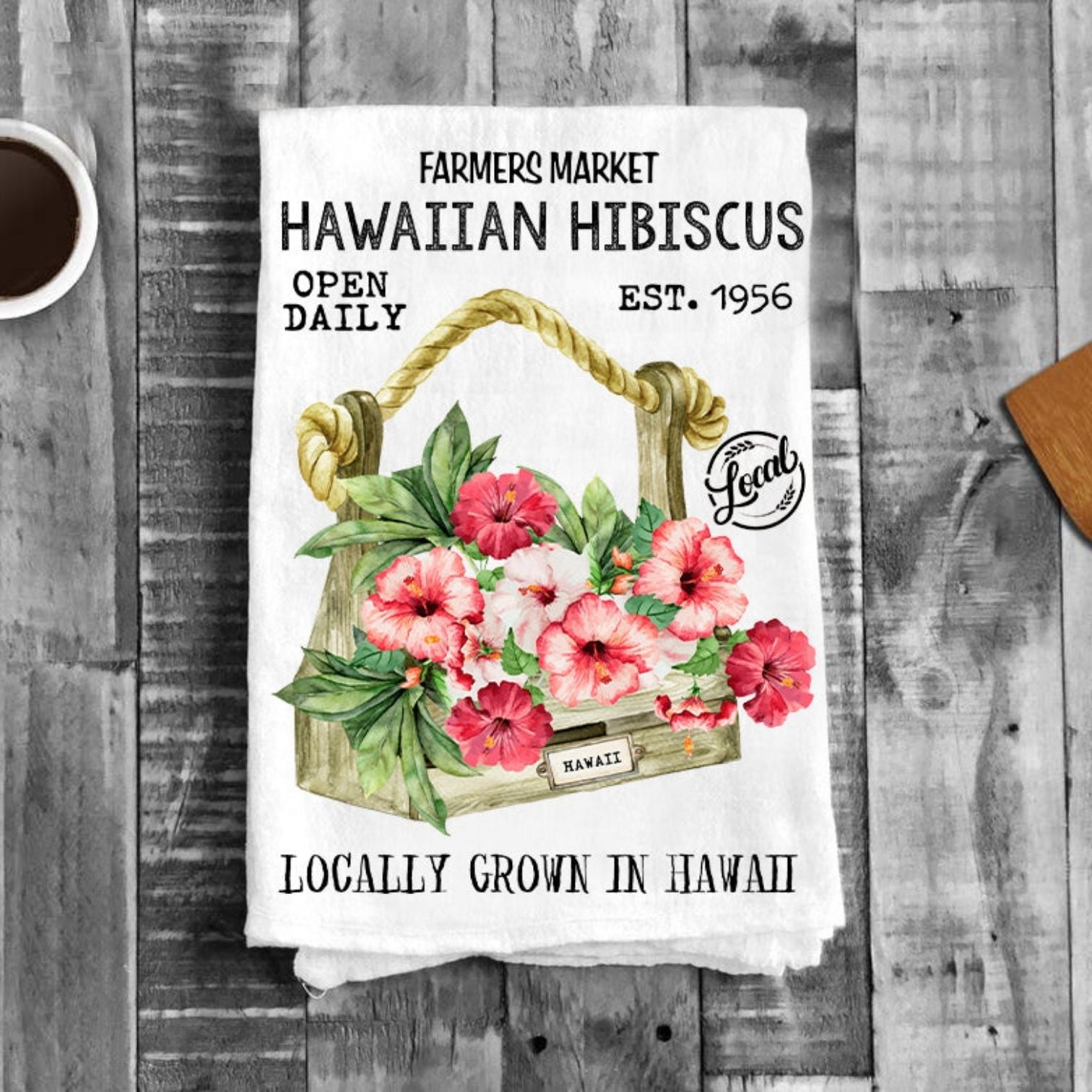 Hawaii State Flower Hibiscus Souvenir Flour Sack Tea Towel | Jessy Lane