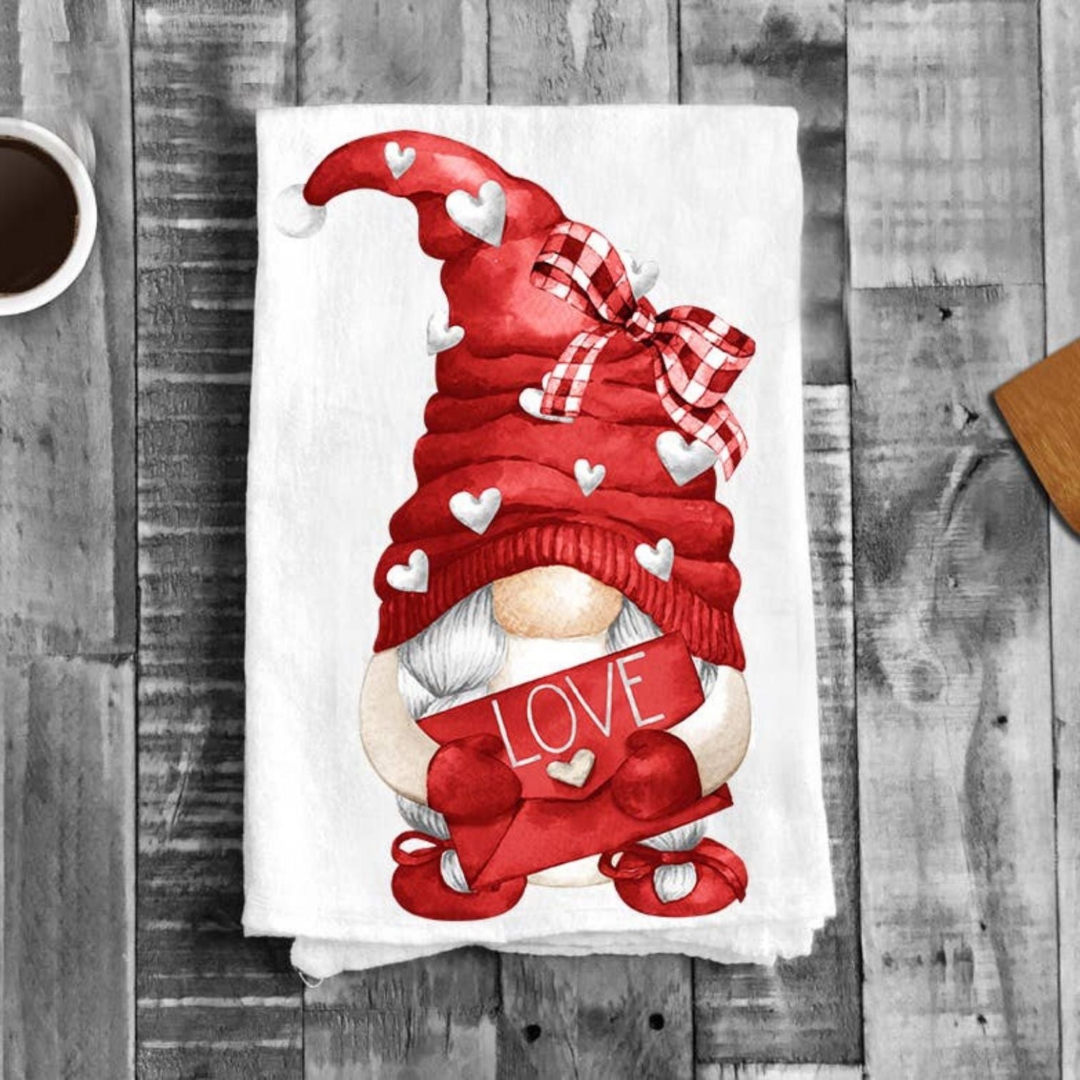 Valentine Red Gnome Love Cotton Tea Towel Kitchen