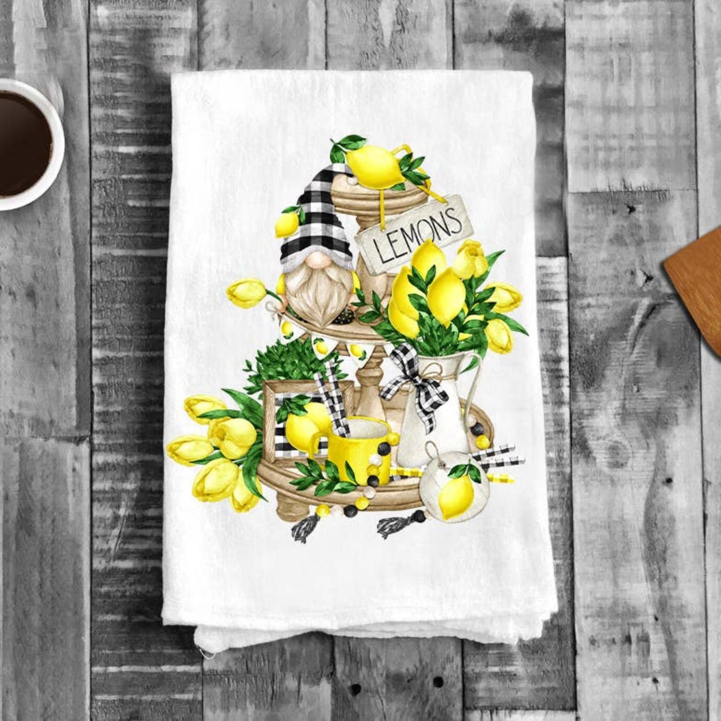 Gnome and Lemons 2 Tier Tray Kitchen Cotton Tea Towels