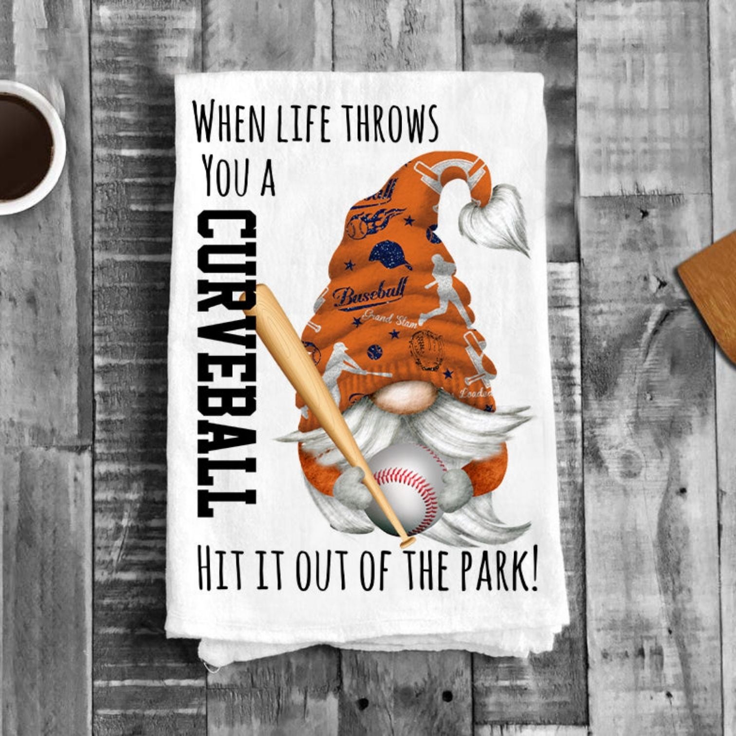 Gnome Baseball Orange & Blue Team Colors Flour Sack Tea Towel