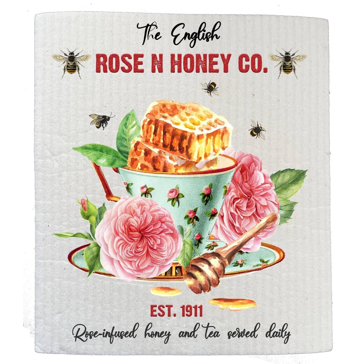 Rose & Honey English Tea Cup Kitchen SWEDISH DISH CLOTHS