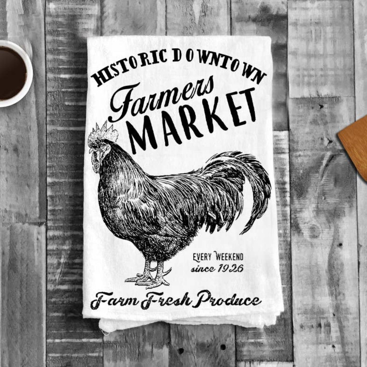 Farmers Market Fresh Produce Rooster Flour Sack Tea Towel
