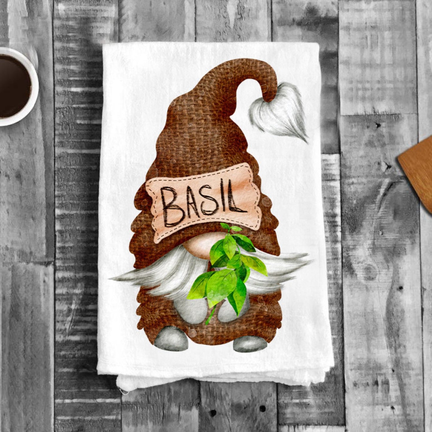 Gnome Herbs Basil Kitchen Flour Sack Tea Towel