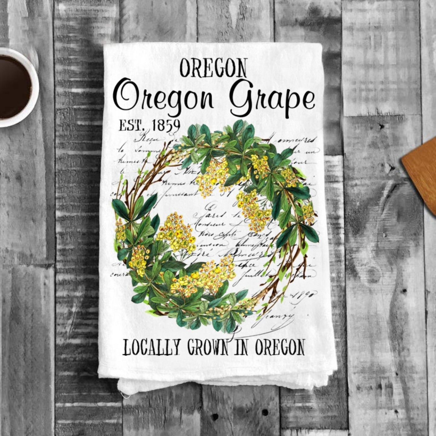 Oregon Grape State Flower Souvenir Flour Sack Tea Towel | Jessy Lane