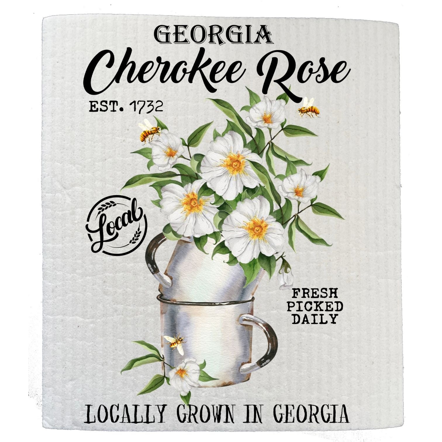 Georgia State Flower Cherokee Rose Souvenir Kitchen SWEDISH DISH CLOTH | Jessy Lane