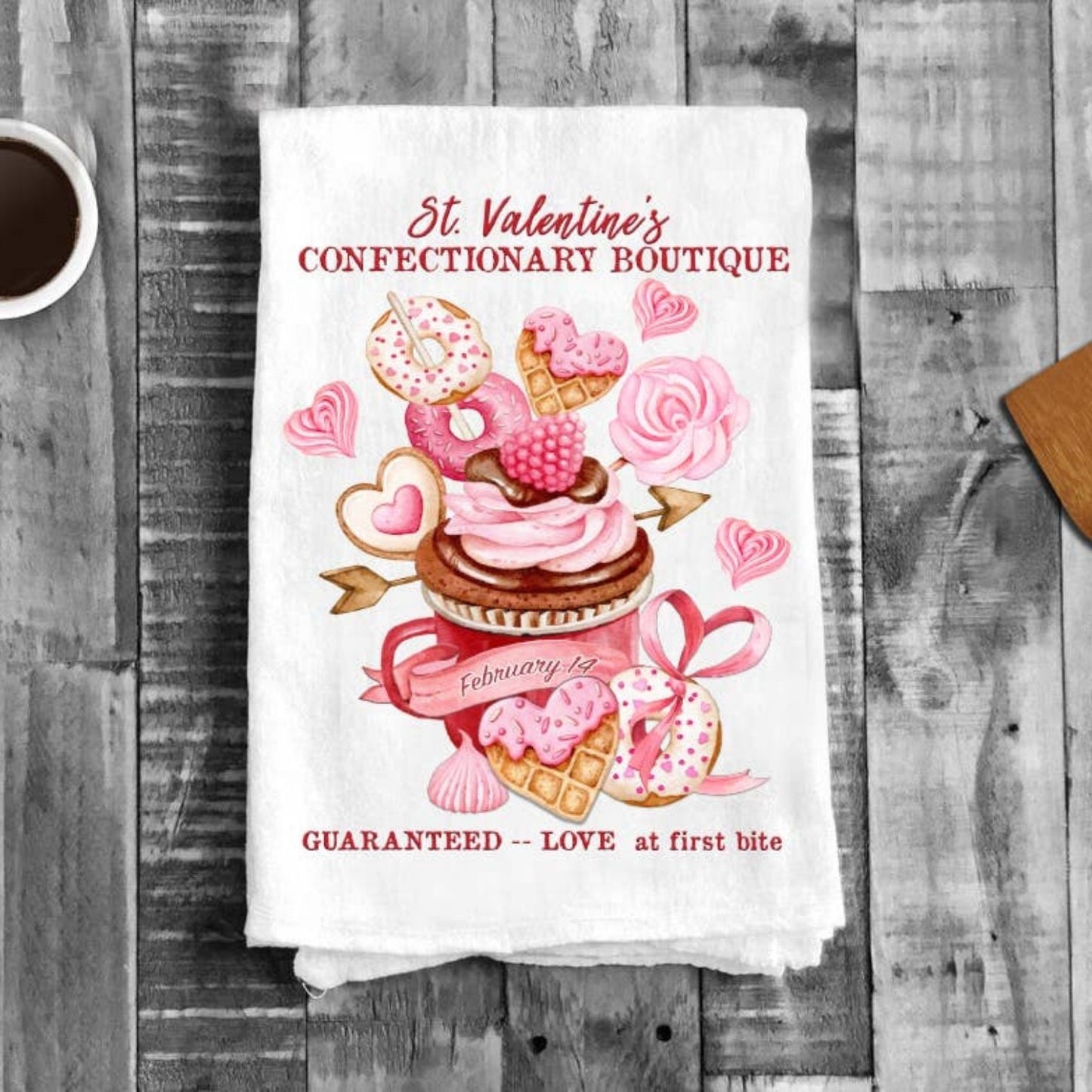 Valentine Cookies Cakes Bakery Flour Sack Cotton Tea Towels