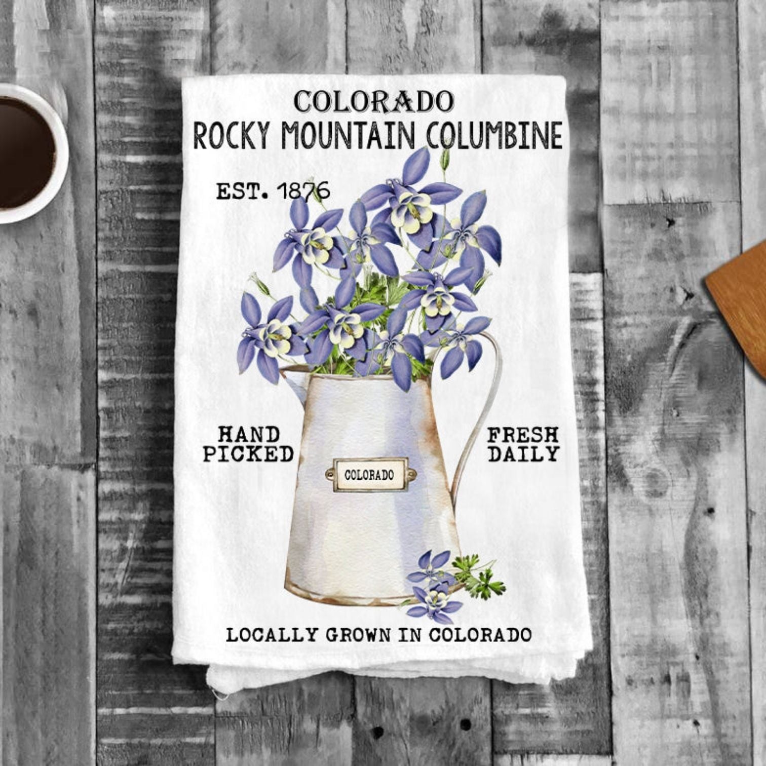 Colorado State Flower Columbine Souvenir Flour Sack Tea Towel