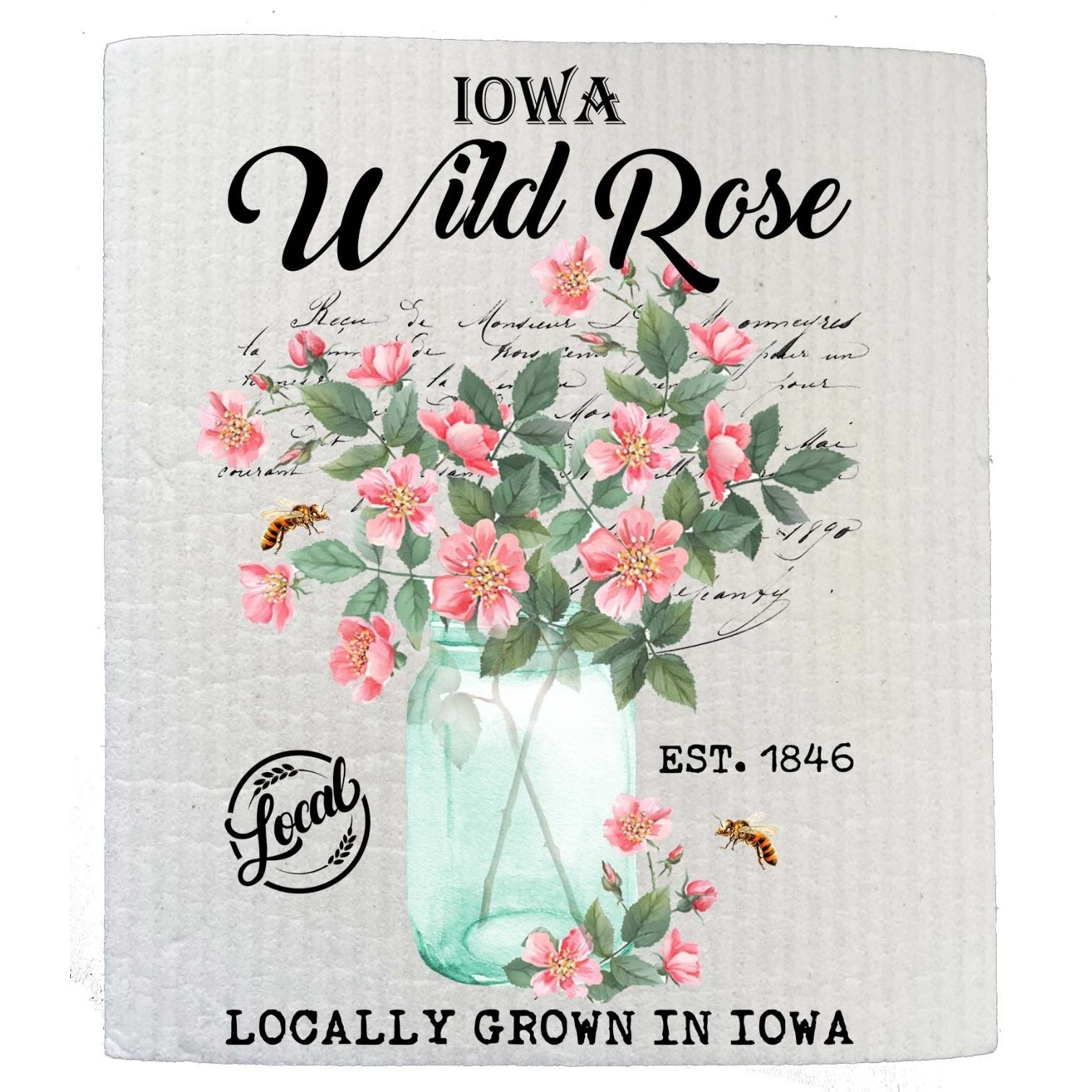 Iowa State Flower Wild Rose Souvenir SWEDISH DISH CLOTH | Jessy Lane