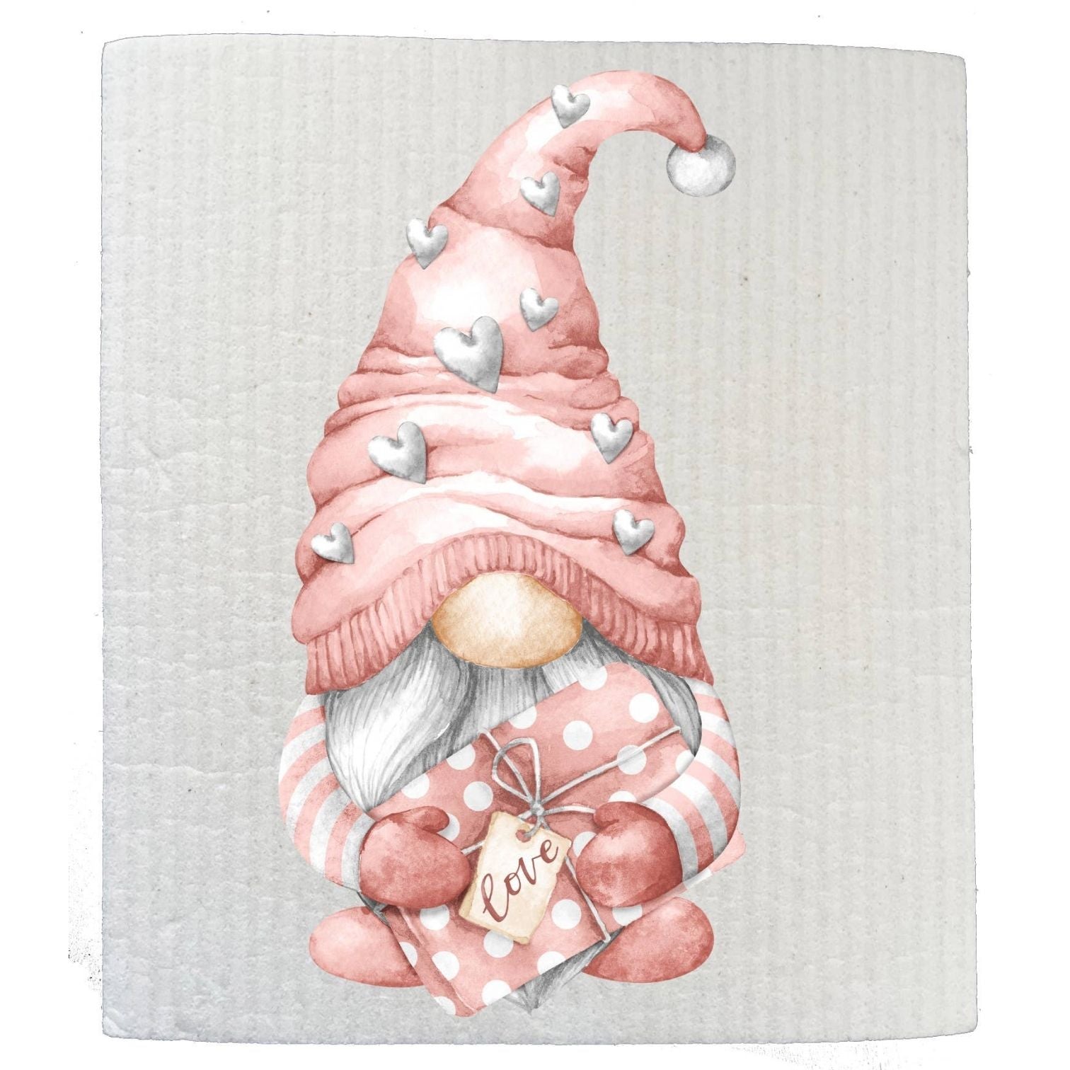 Valentine Pink Gnome Love Hearts SWEDISH DISH CLOTHS