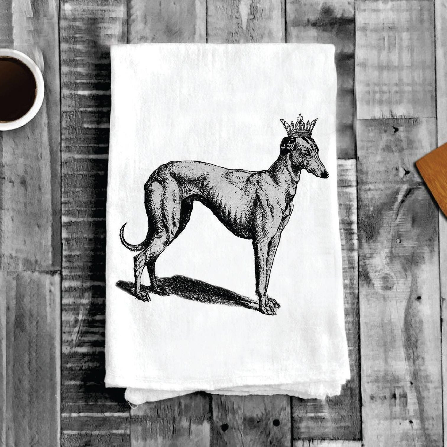White Greyhound Dog Crown, Cotton Tea Towels