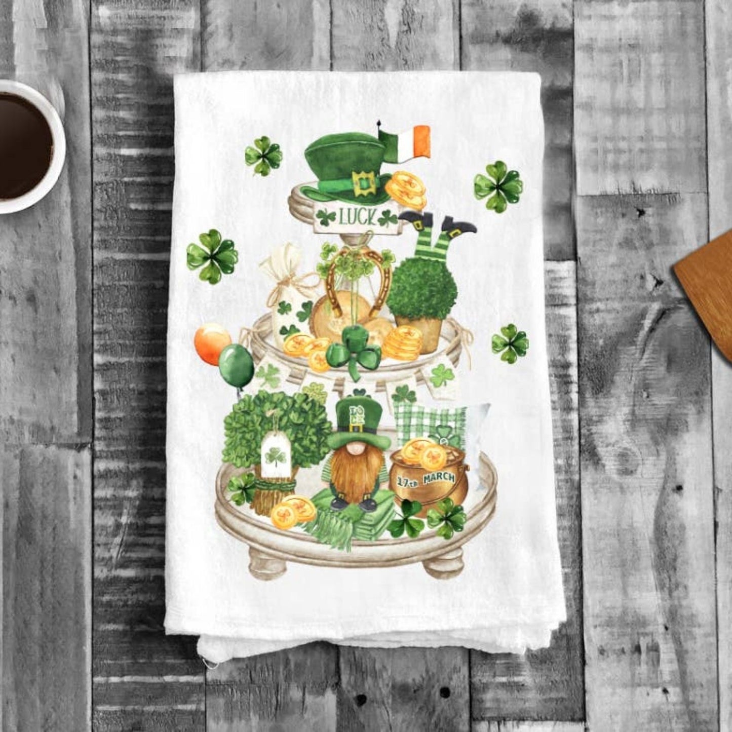 St Patricks Day 3 Tier Tray Cotton Flour Sack Tea Towel