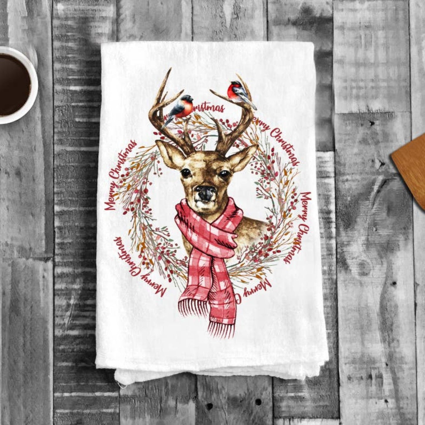 Christmas Reindeer Holiday Cotton Tea Towels Kitchen
