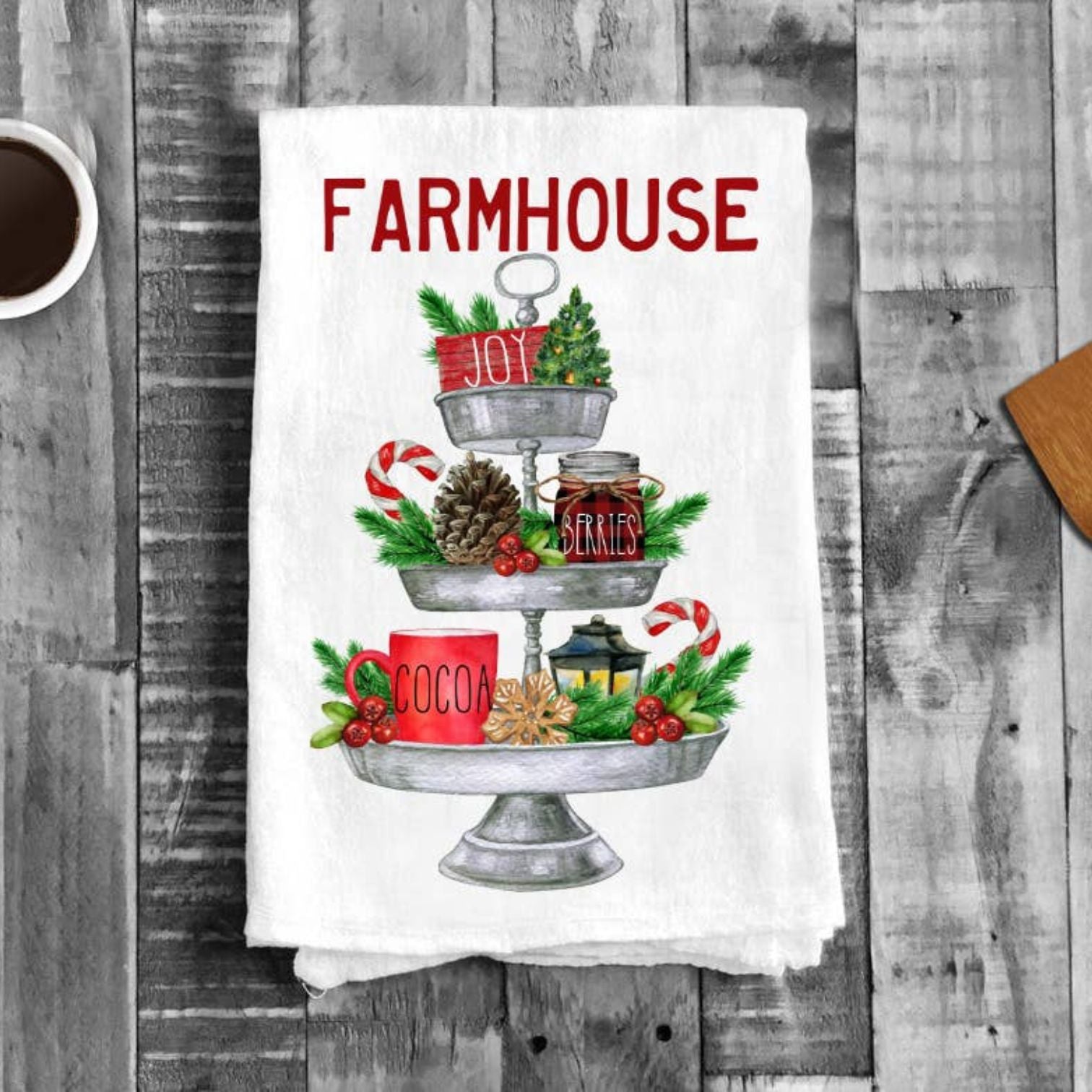 Farmhouse Christmas 3 Tiered Dish Cotton Tea Towels