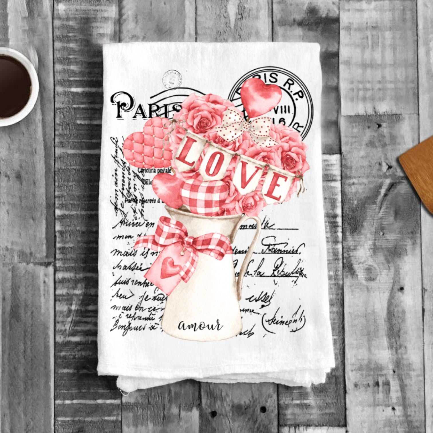 French Valentine Plaid Hearts Flour Sack Cotton Tea Towels