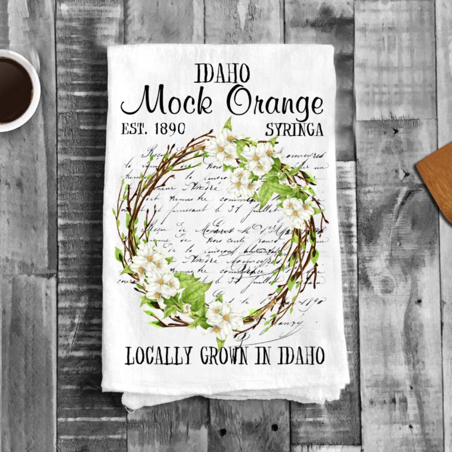 Idaho State Flower Mock Orange Syringa Souvenir Flour Sack Tea Towel