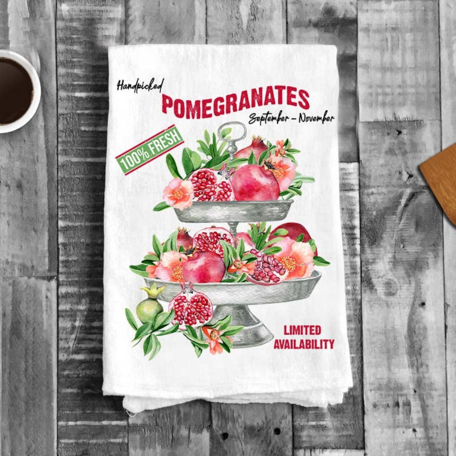 Farm Fresh Pomegrantes 2 Tier Tray Kitchen Cotton Tea Towels