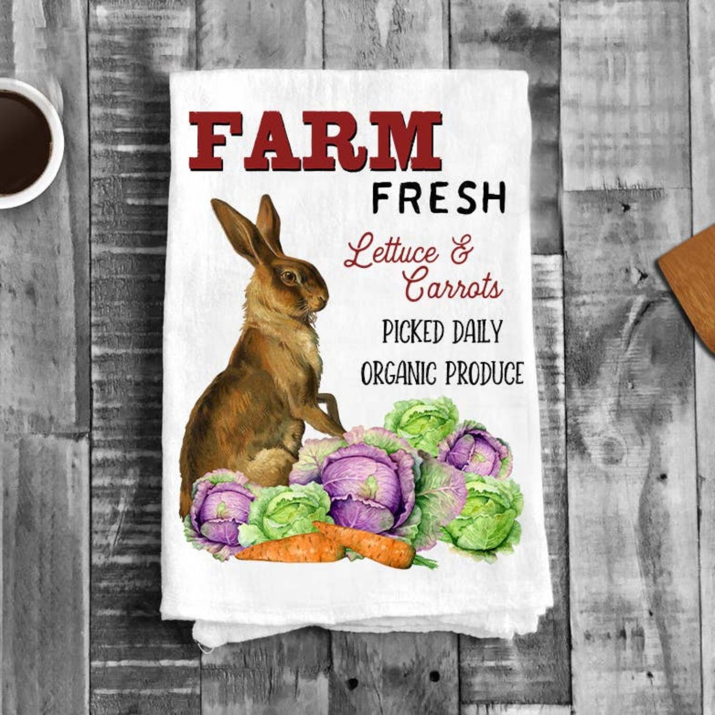 Easter Farm Lettuce Carrot Bunny Cotton Flour Sack Tea Towel