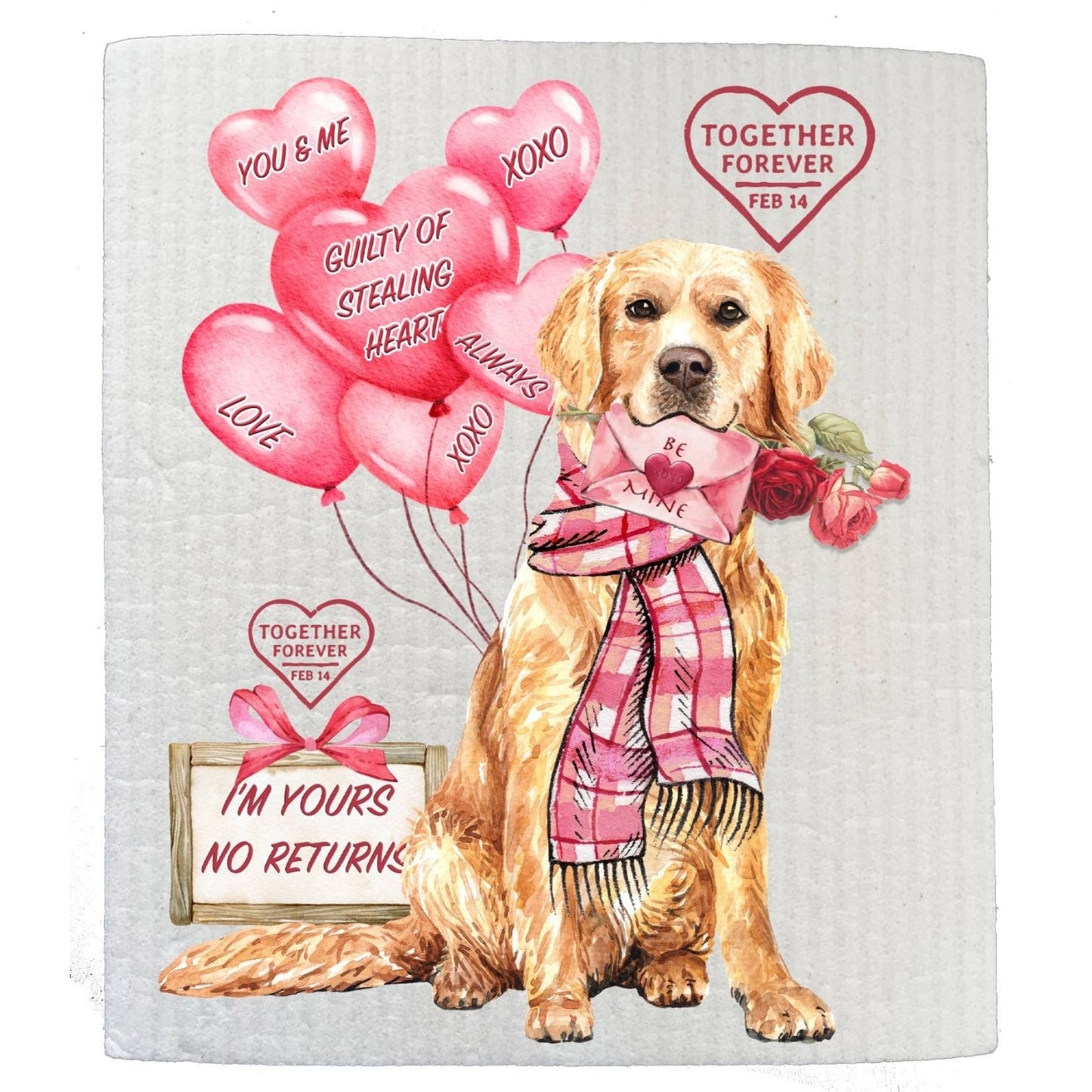 Valentine Dog Golden Retriever Love SWEDISH DISH CLOTHS
