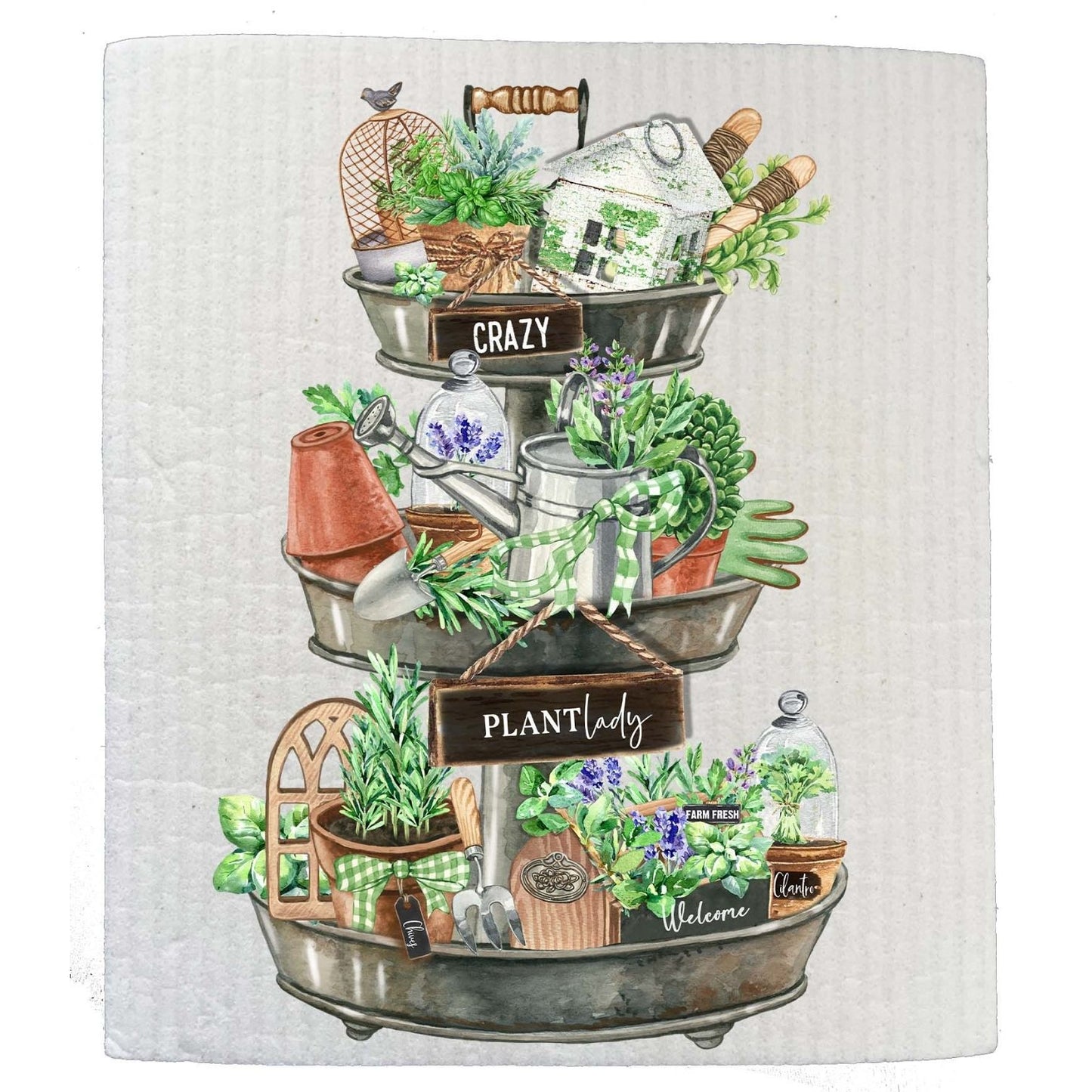 Crazy Plant Lady 3 Tier Tray Herbs Kitchen SWEDISH DISH CLOTH