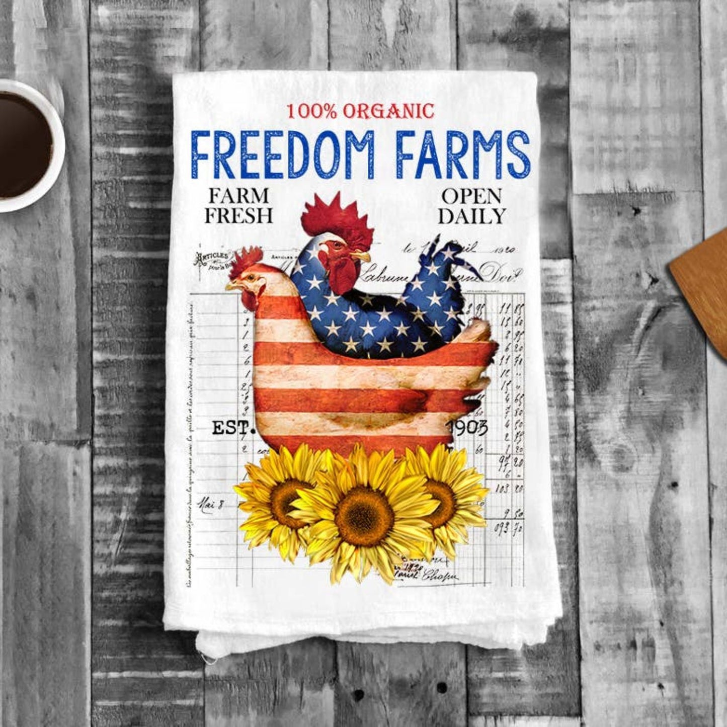 Freedom Farms Patriotic Chickens Flour Sack Tea Towel