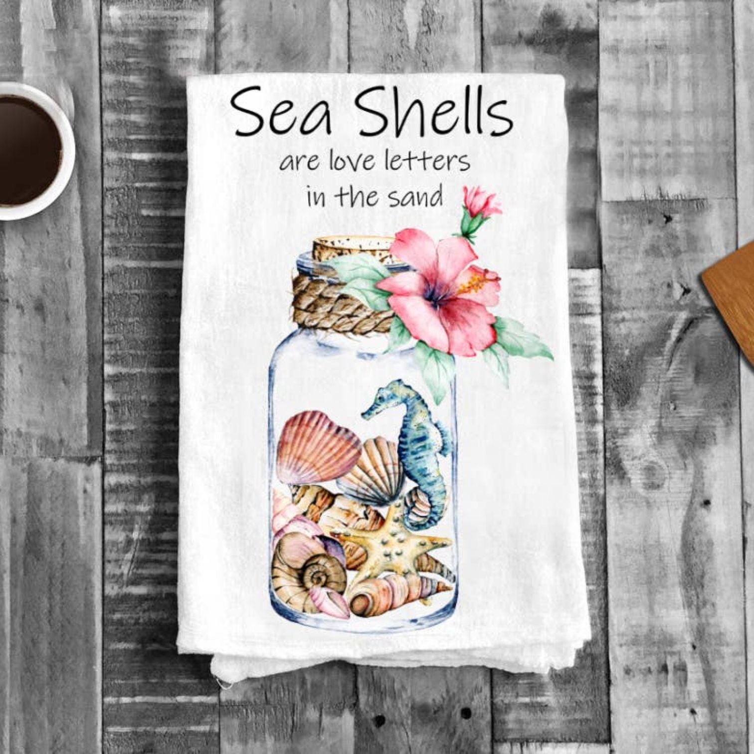 Beach Sea Shells Ocean Jar Cotton Tea Towels Kitchen