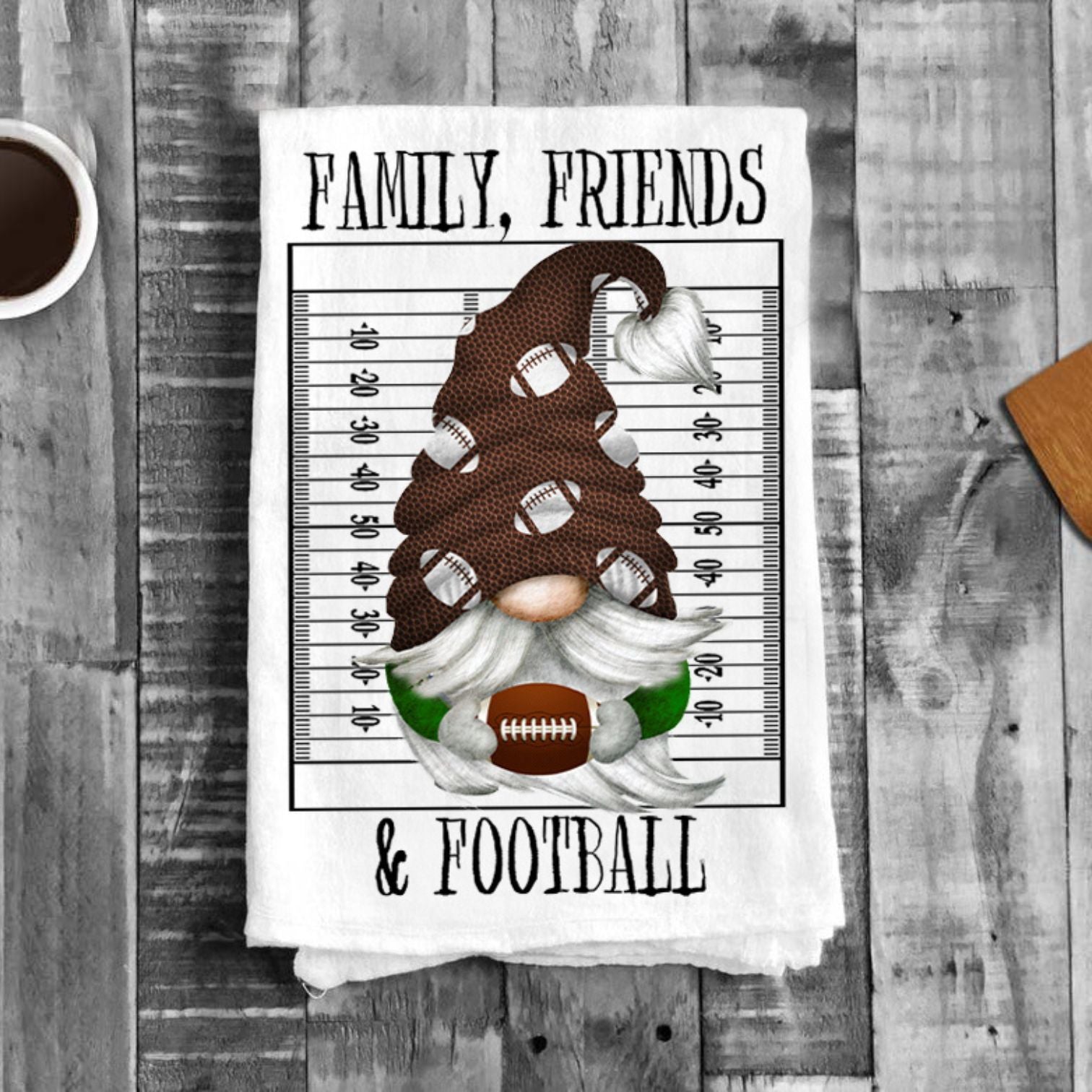 Gnome Football Family Friends & Football Flour Sack Tea Towel