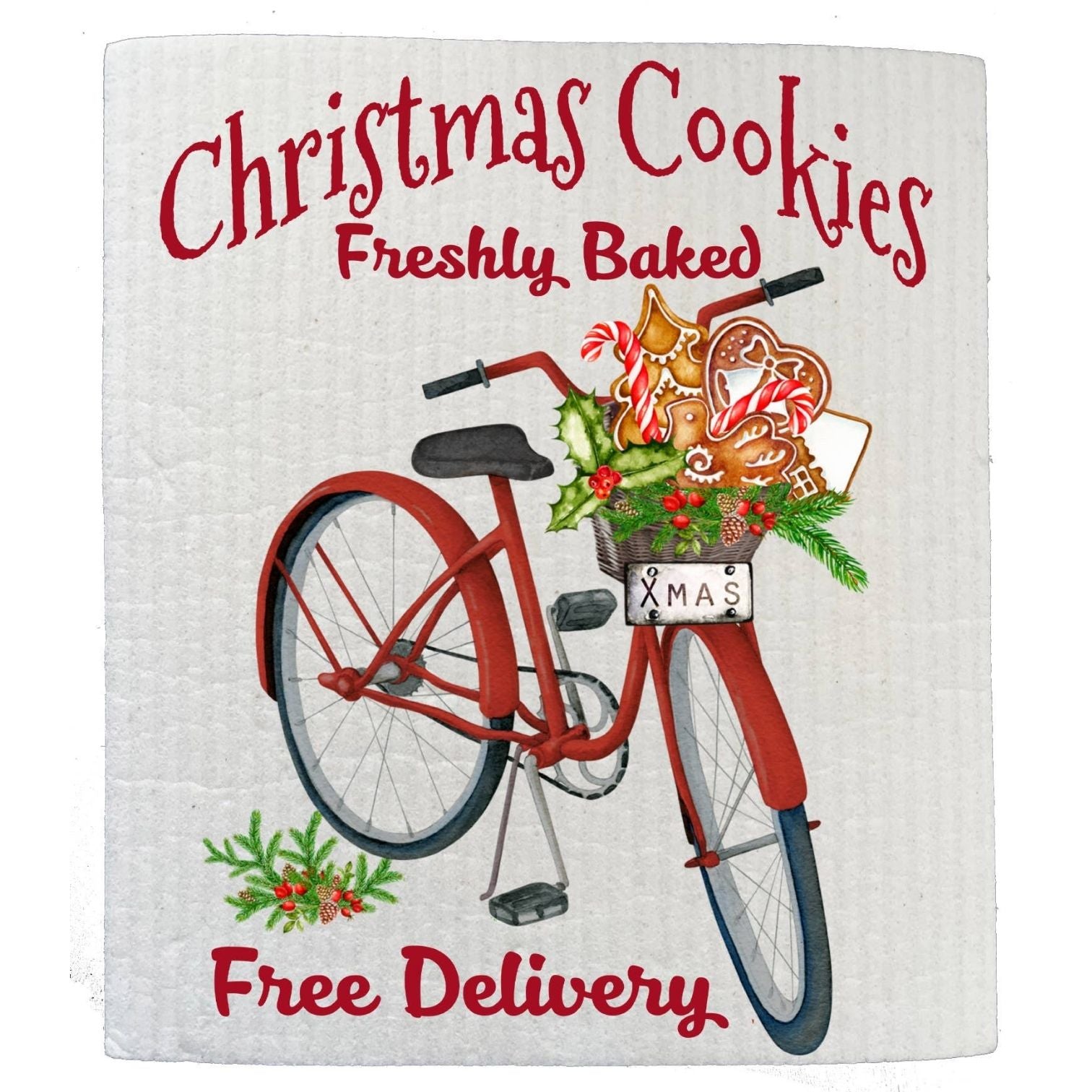 Christmas Vookies Red Bicycle SWEDISH DISH CLOTH