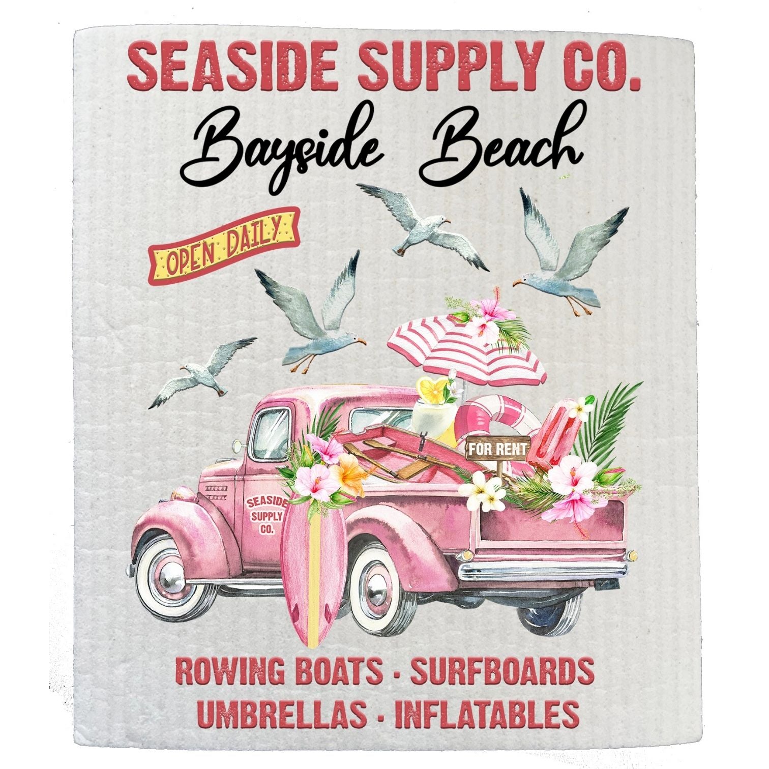 Seaside Supply Co Pink Pick Up Beach Kitchen SWEDISH DISH CLOTHS