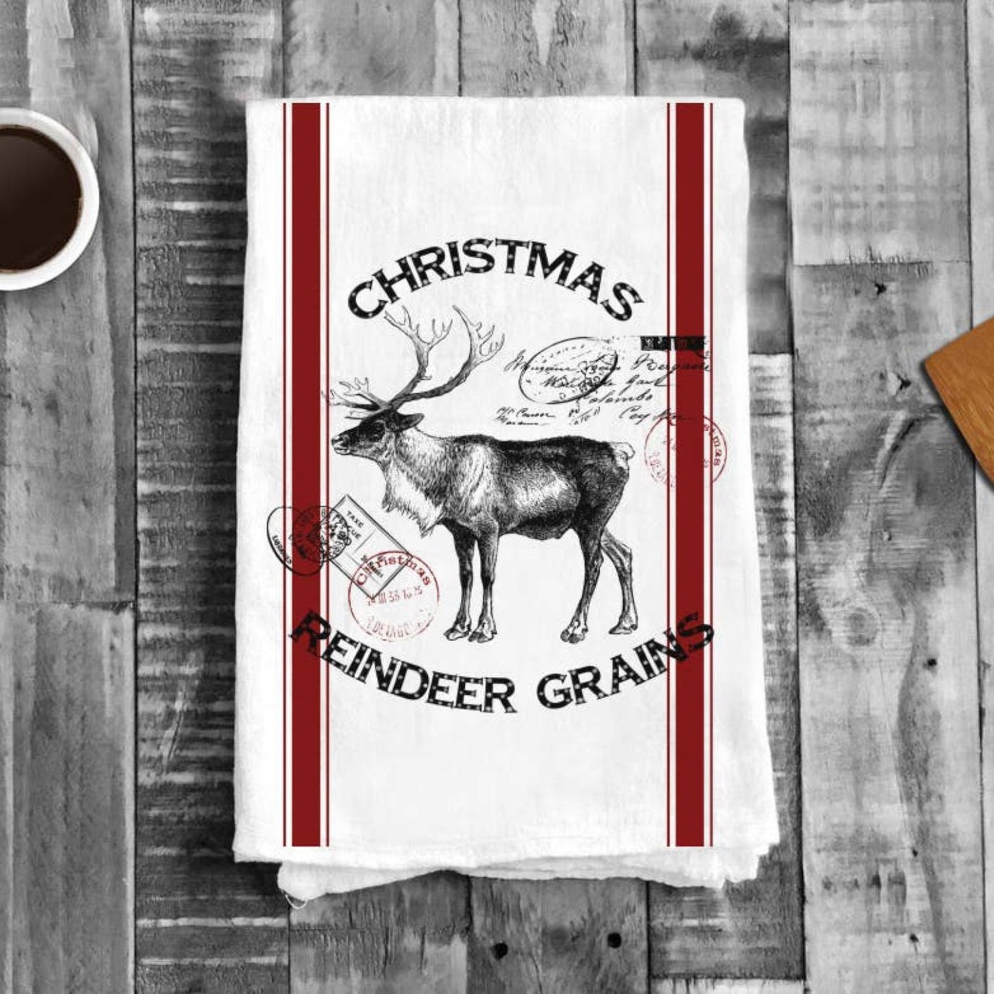 Christmas Reindeer Grains Letter, Cotton Tea Towels