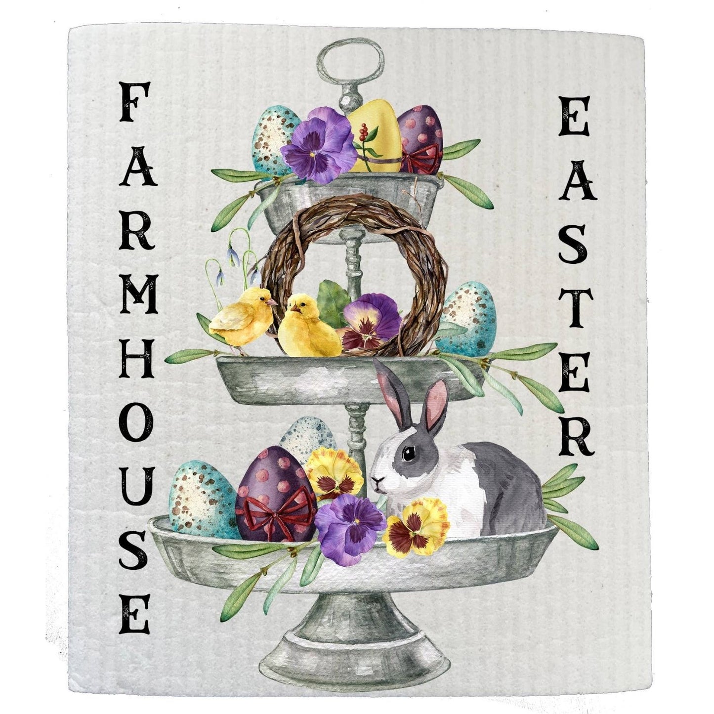 Farmhouse Easter 3 Tier Tray Kitchen SWEDISH DISH CLOTHS