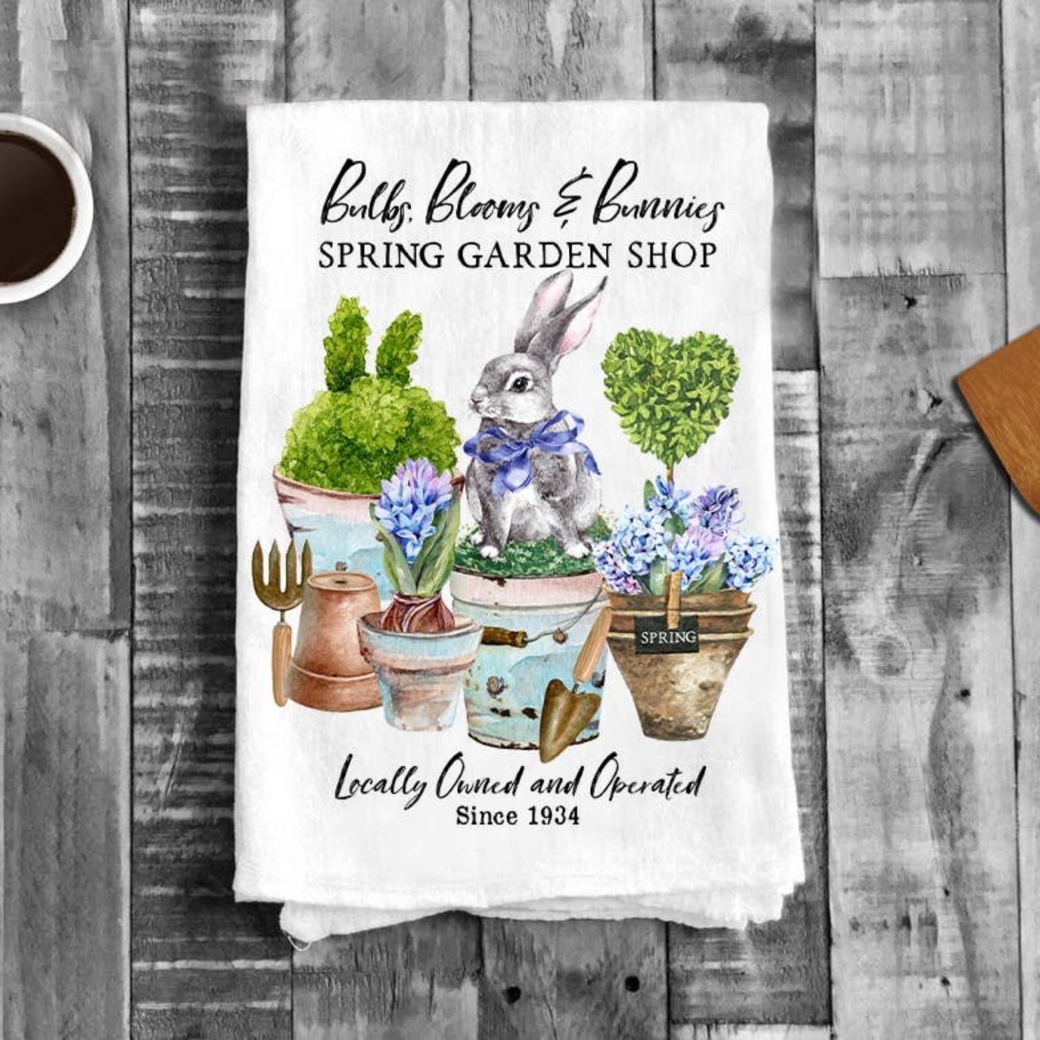 Spring Garden Flowers Bunnies Flour Sack Tea Towel Kitchen
