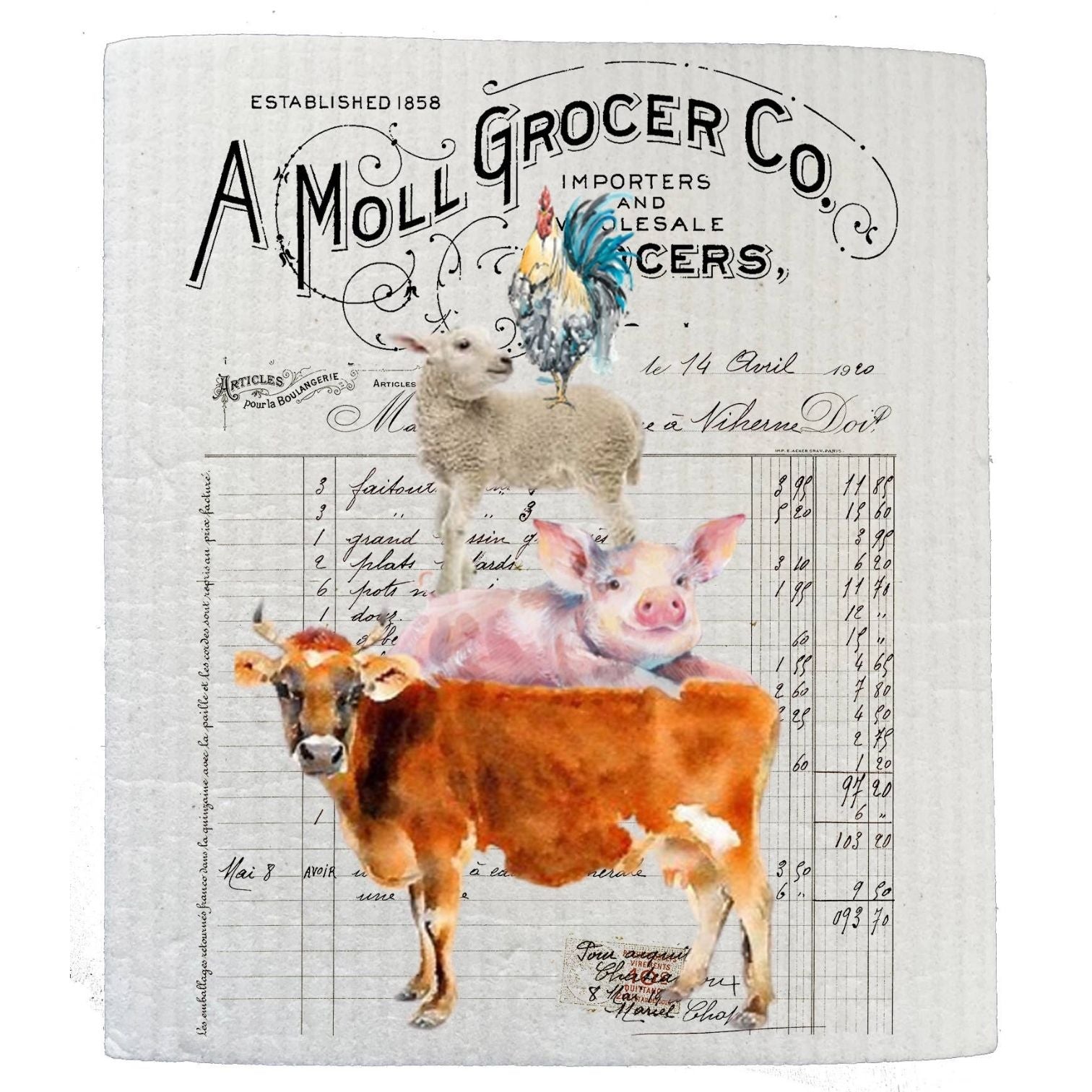 Vintage Farm Animals Grocers Kitchen SWEDISH DISH CLOTH