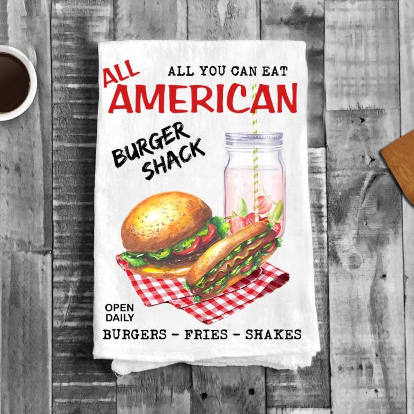 All American Burger Shack Patriotic Flour Sack Tea Towel
