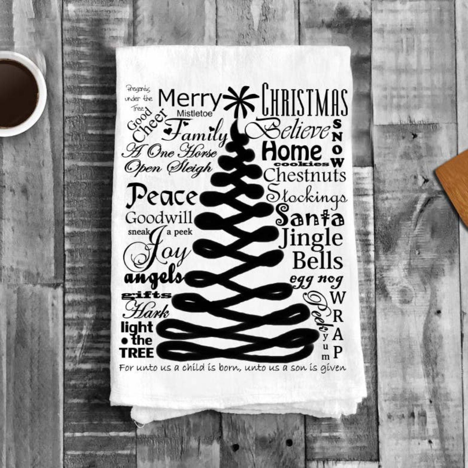 Merry Christmas Family Home Believe Tree, Cotton Tea Towels