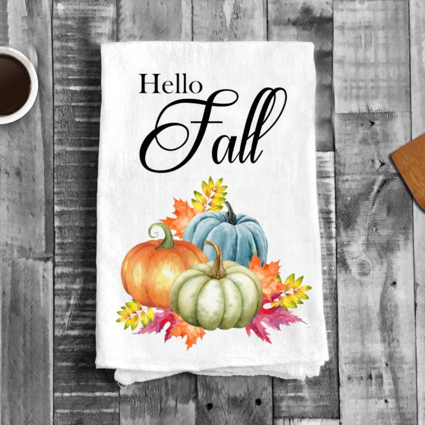 Hello Fall Autumn Colorful Pumpkin Cotton Tea Towels Kitchen