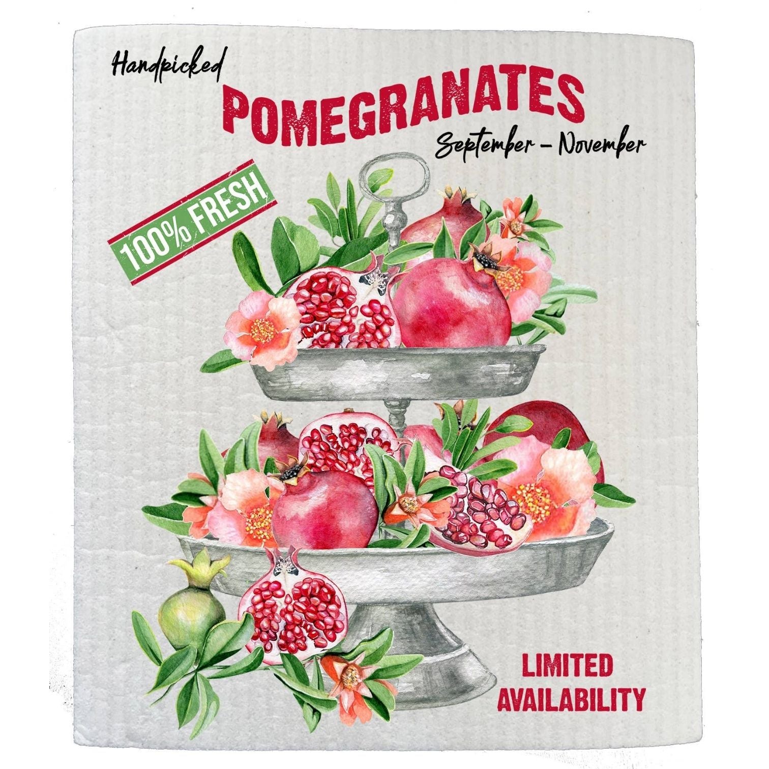 Farm Fresh Pomegrantes 2 Tier Tray SWEDISH DISH CLOTHS