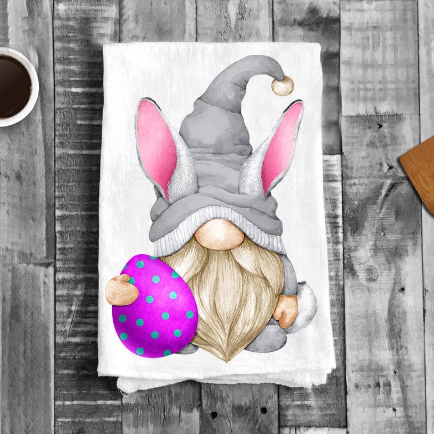 Easter Gnome Purple Easter Egg Flour Sack Tea Towel Kitchen
