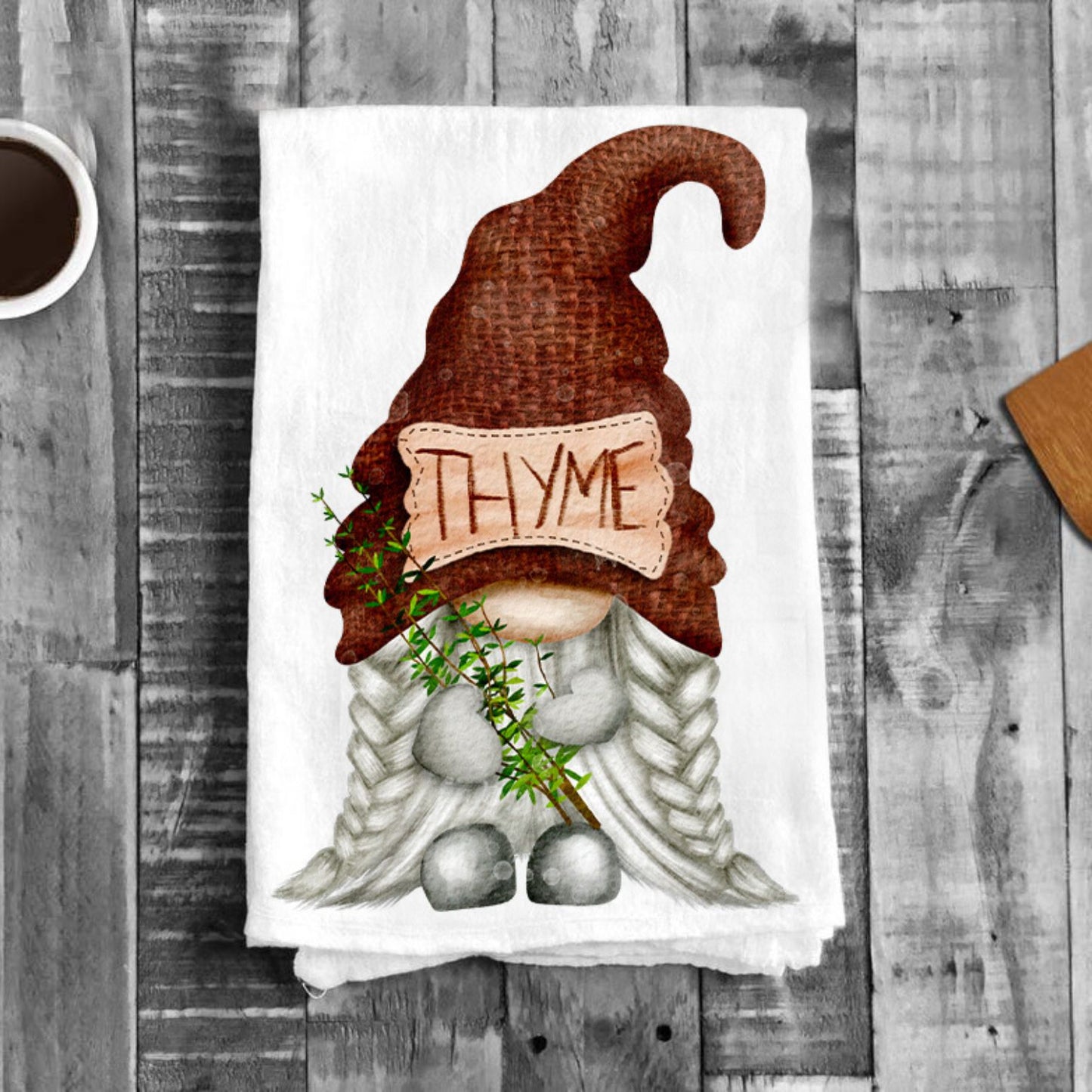 Gnome Herbs Thyme Kitchen Flour Sack Tea Towel