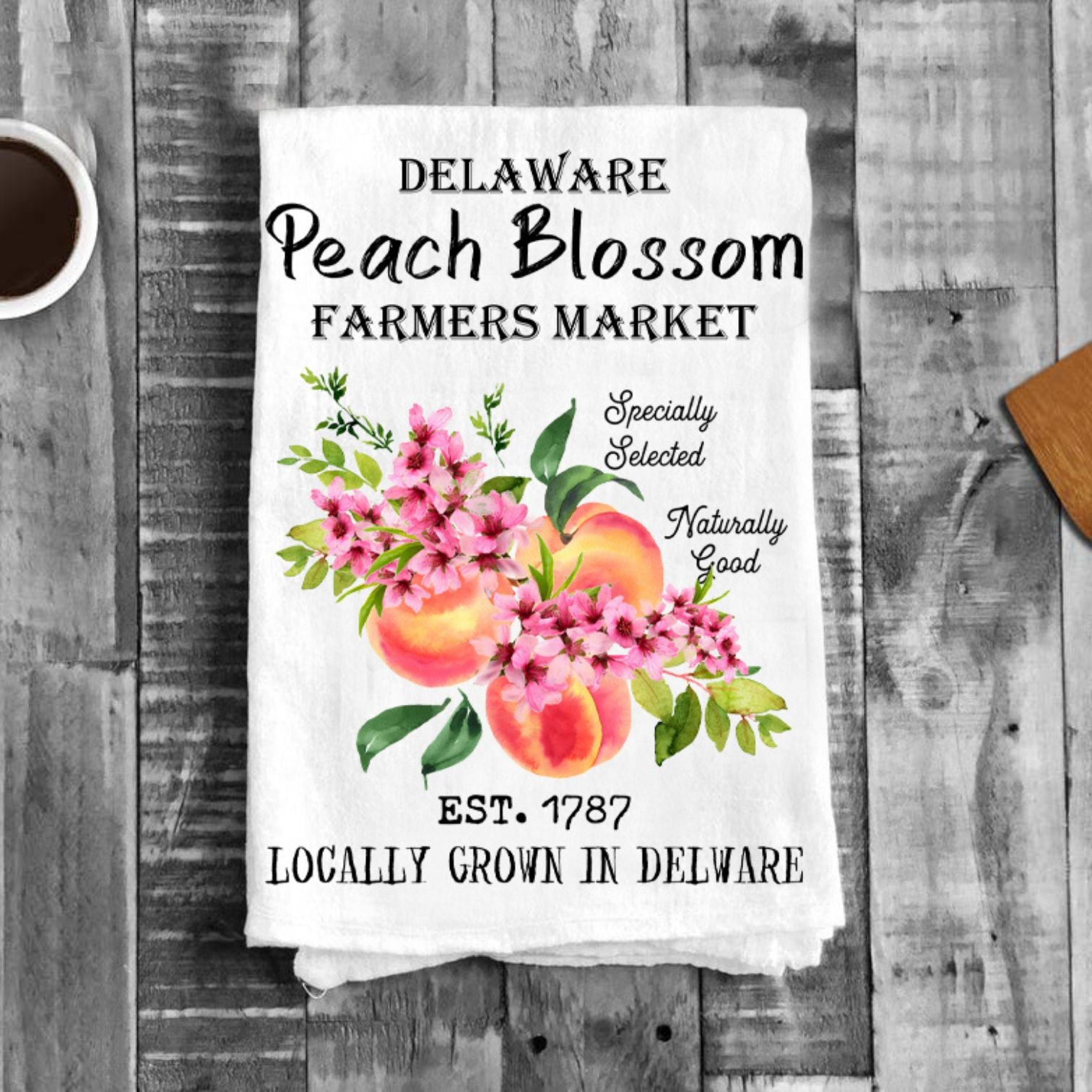 Delaware State Flower Peach Blossom Souvenir Flour Sack Tea Towel