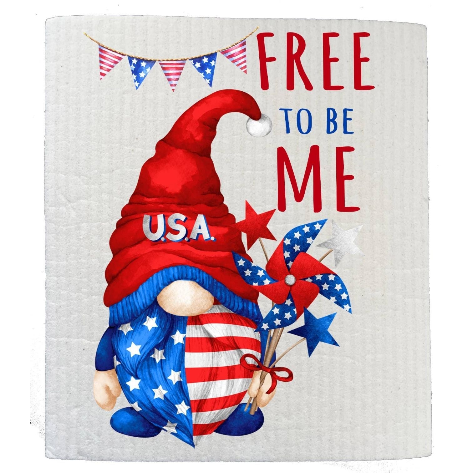 4th of July Gnome Free To be Me Patriotic Kitchen SWEDISH DISH CLOTH