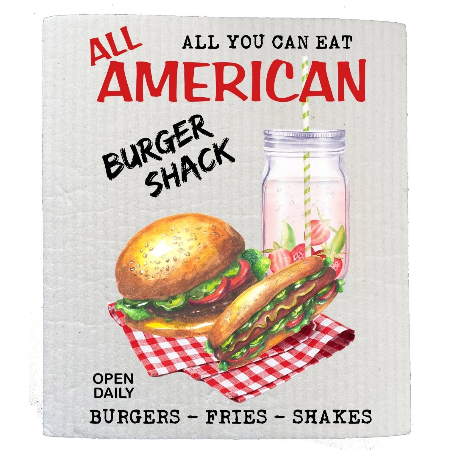 All American Burger Shack Patriotic SWEDISH DISH CLOTH