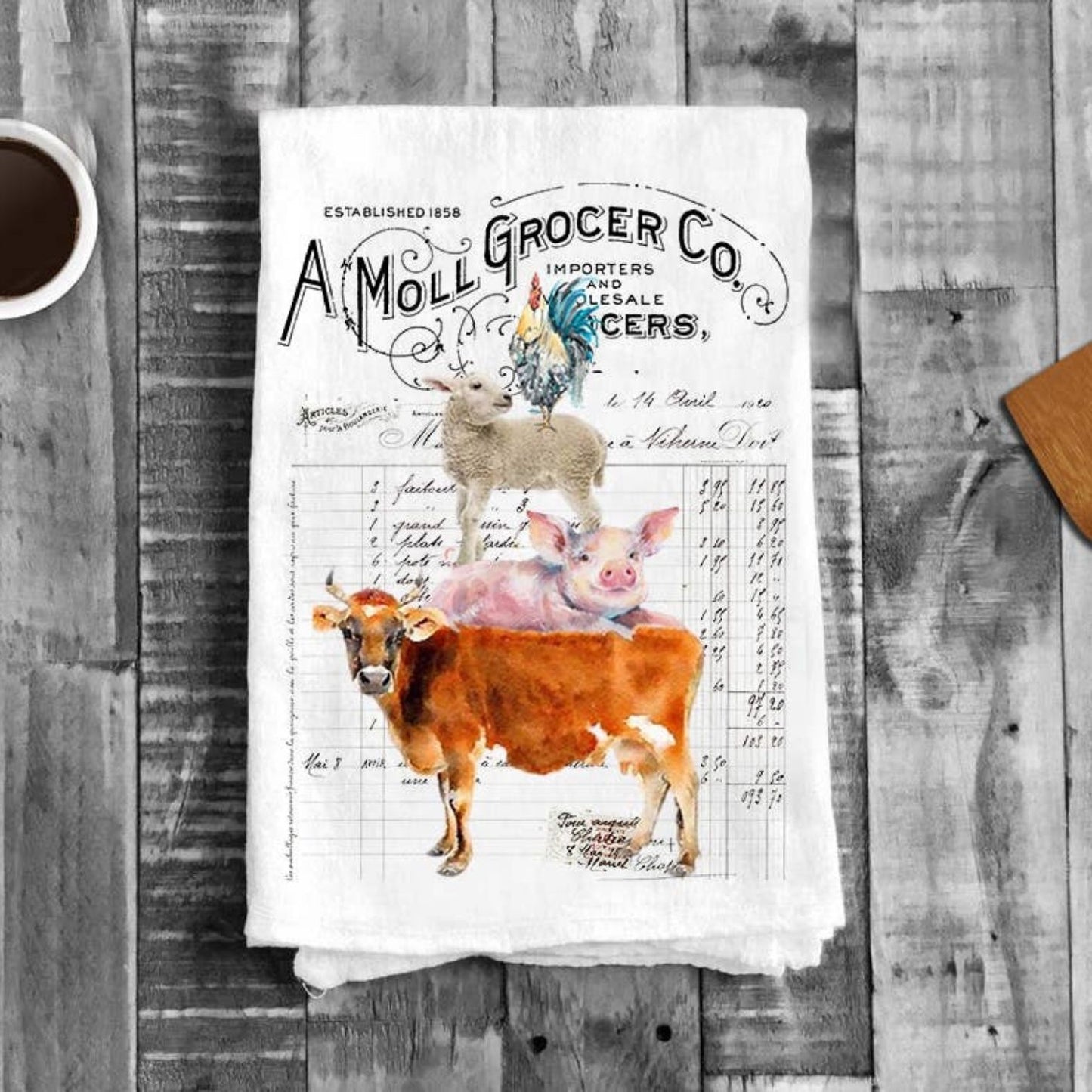 Vintage Farm Animals Grocers Flour Sack Tea Towel Kitchen