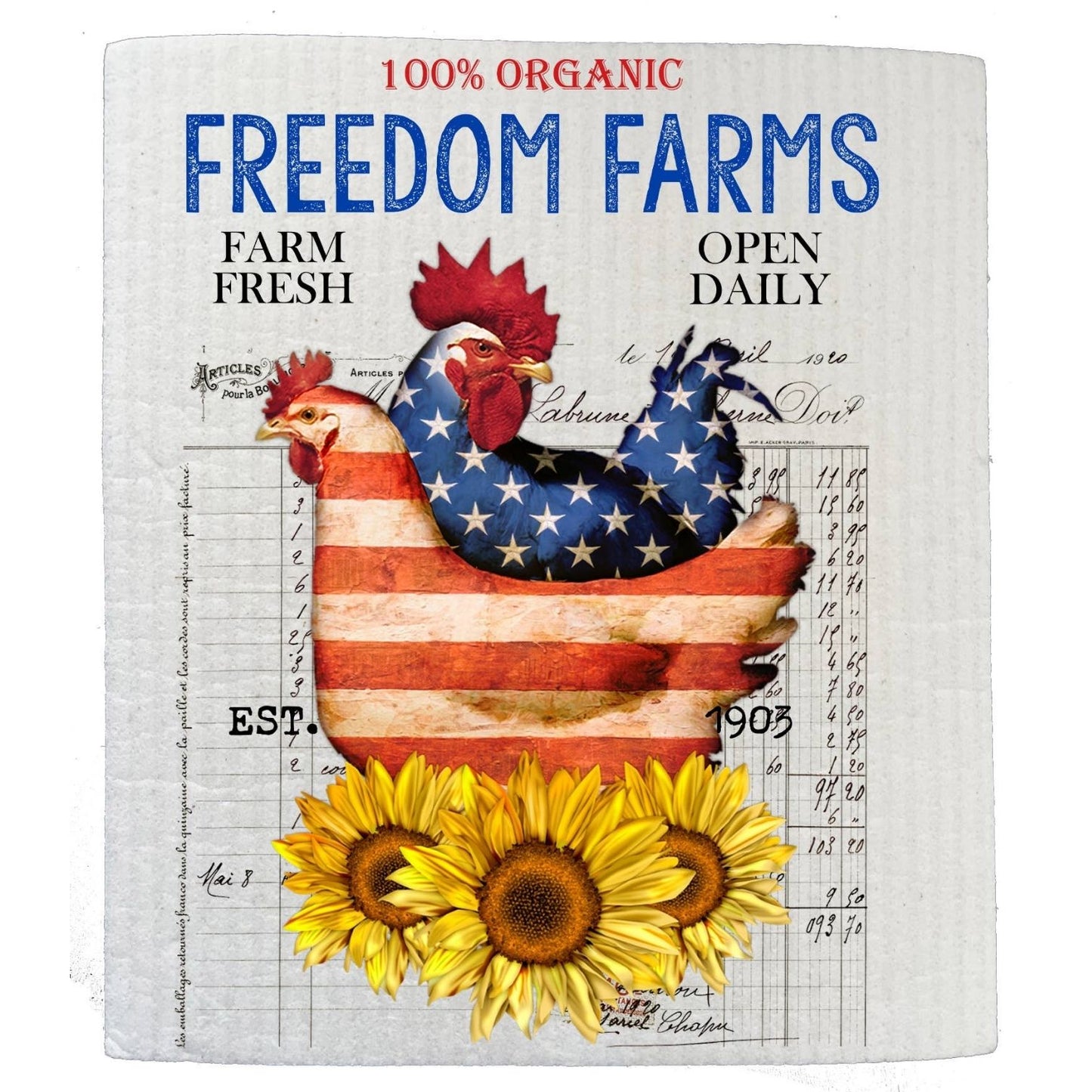 Freedom Farms Patriotic Chickens Kitchen SWEDISH DISH CLOTH