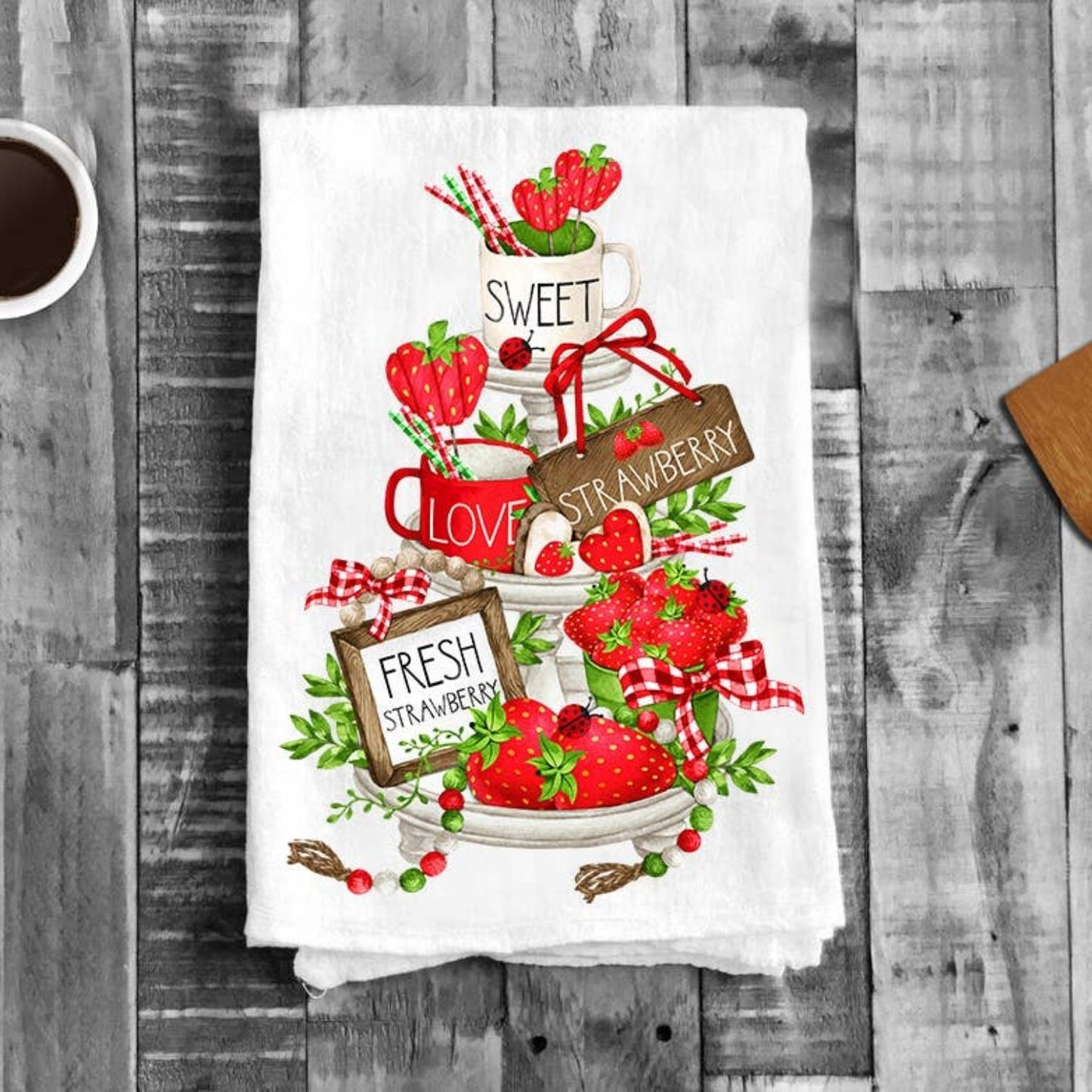 Sweet Fresh Strawberries Summer Flour Sack Tea Towel Kitchen