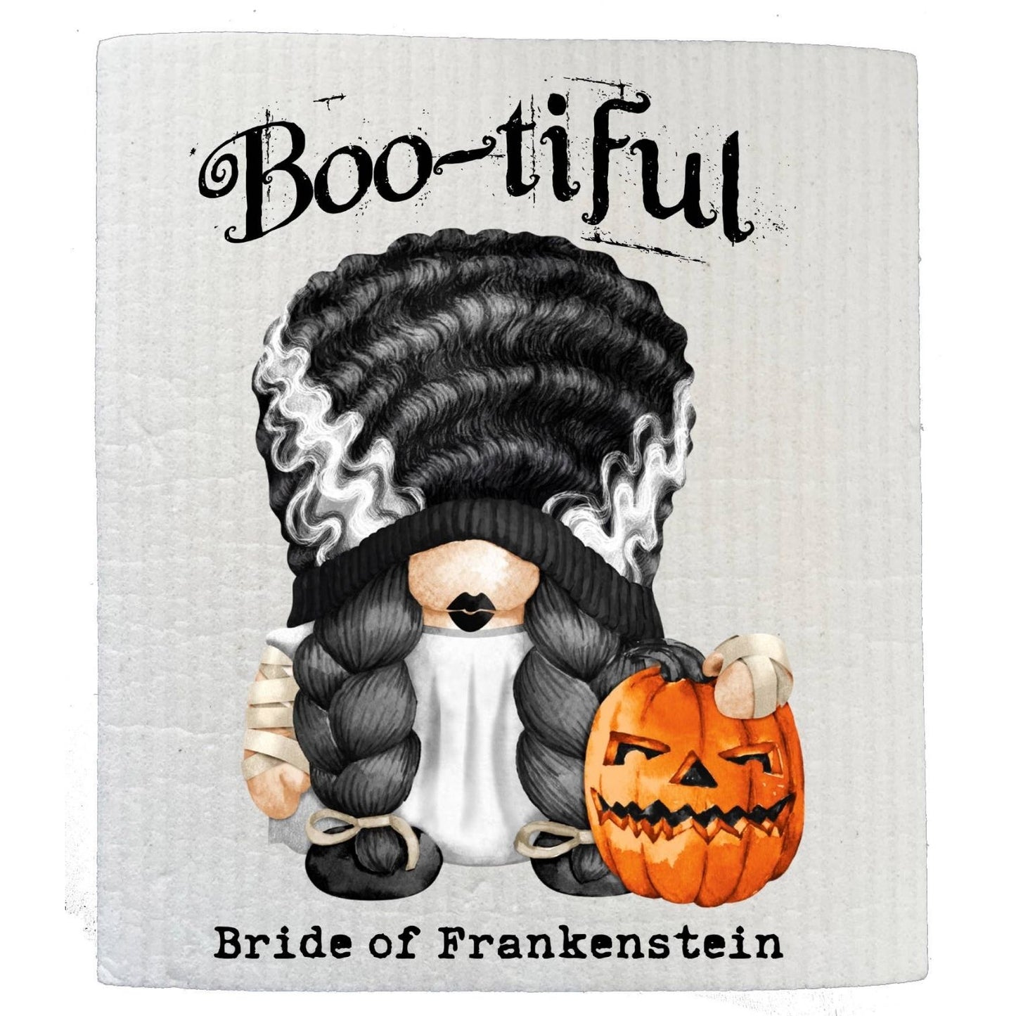 Gnome Bride Frankenstein Halloween SWEDISH DISH CLOTH