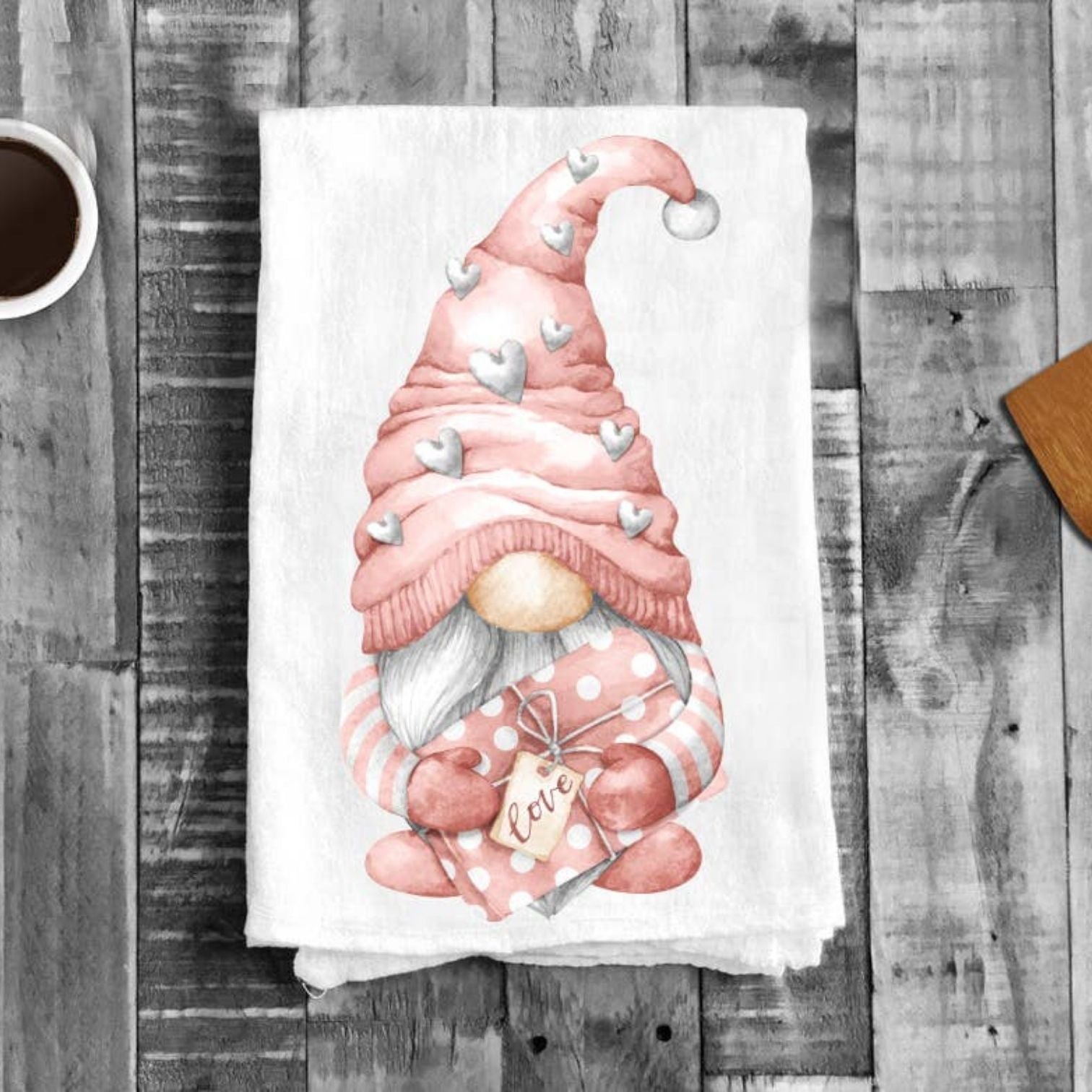 Valentine Gnome Love Hearts Flour Sack Cotton Tea Towels