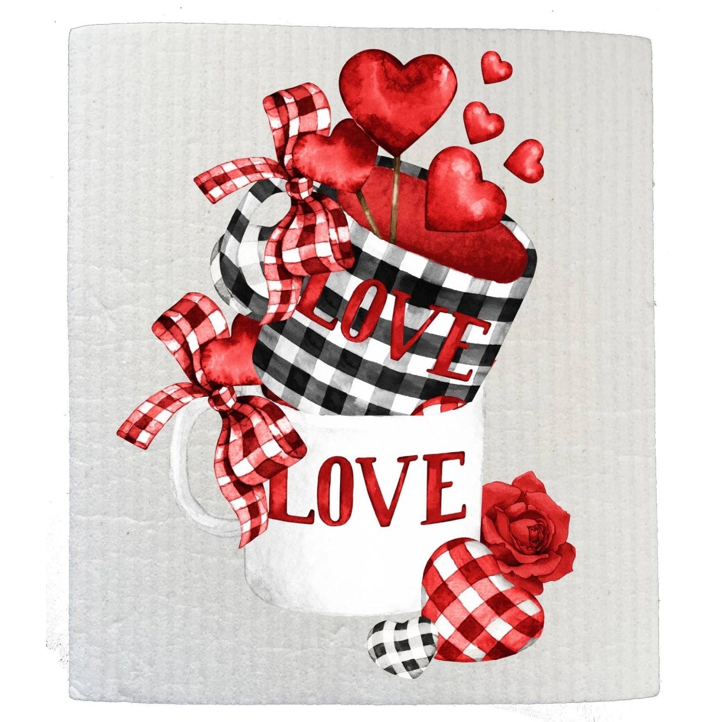 Valentine Love Red Hearts Coffee Cups SWEDISH DISH CLOTHS