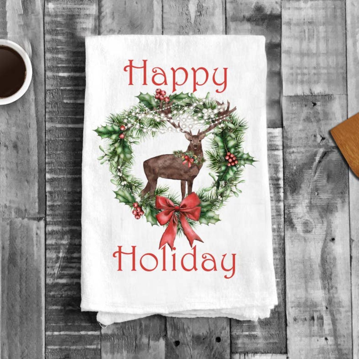 Rustic Country Christmas Holiday Cotton Tea Towel Kitchen