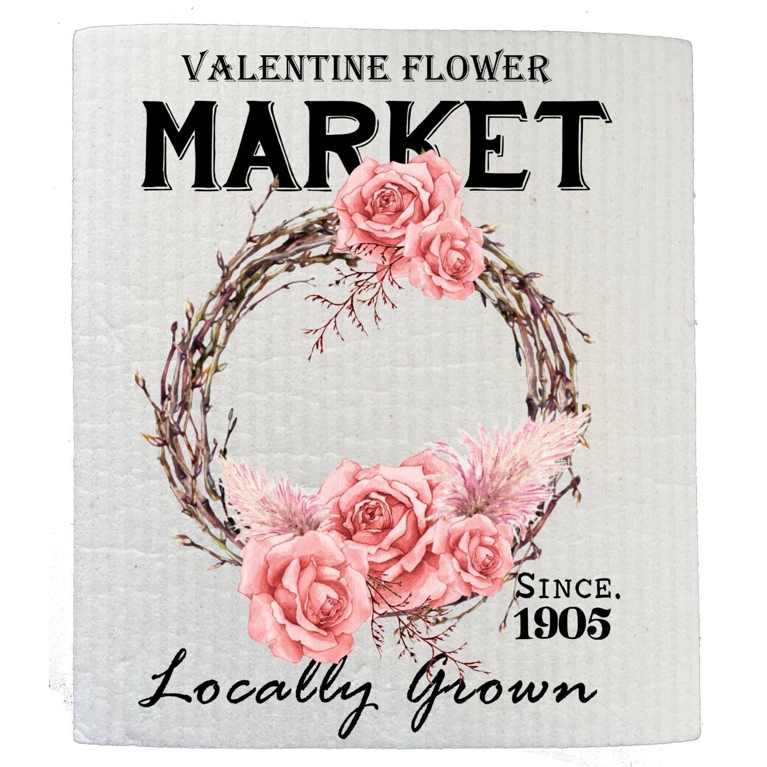 Valentine Flower Market Pink Roses Boho SWEDISH DISH CLOTHS